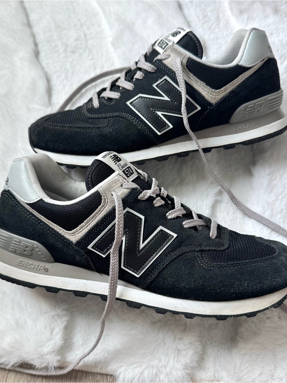 New Balance 574 Core Black Suede Sneakers